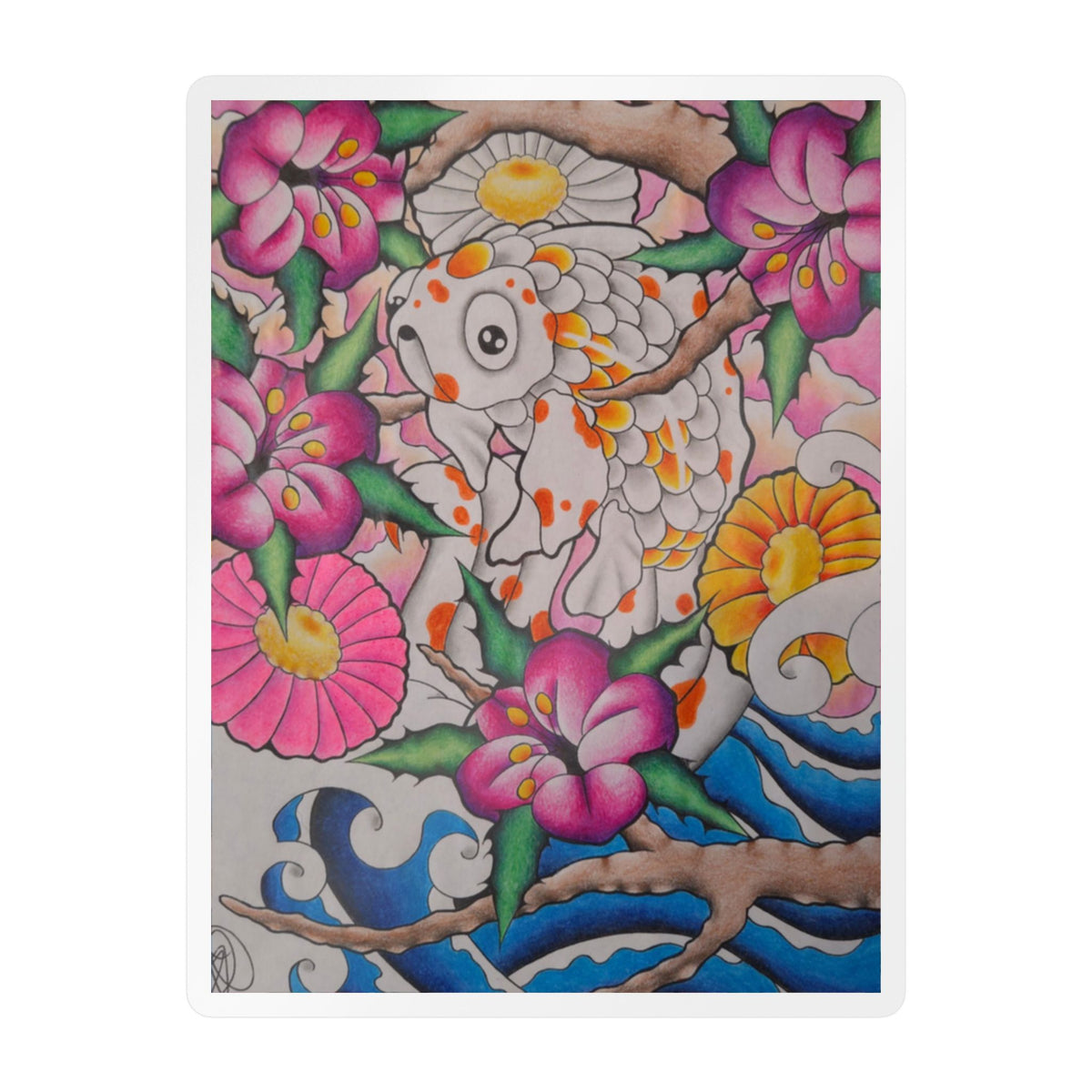 Koi & Cherry Blossom Vinyl Sticker — Kiss-Cut Decorative Decal