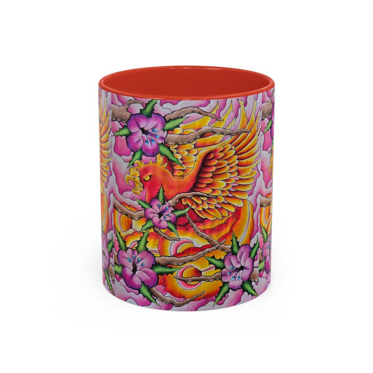 Phoenix Floral Coffee Mug — Colorful Tattoo-Style Ceramic Accent Mug
