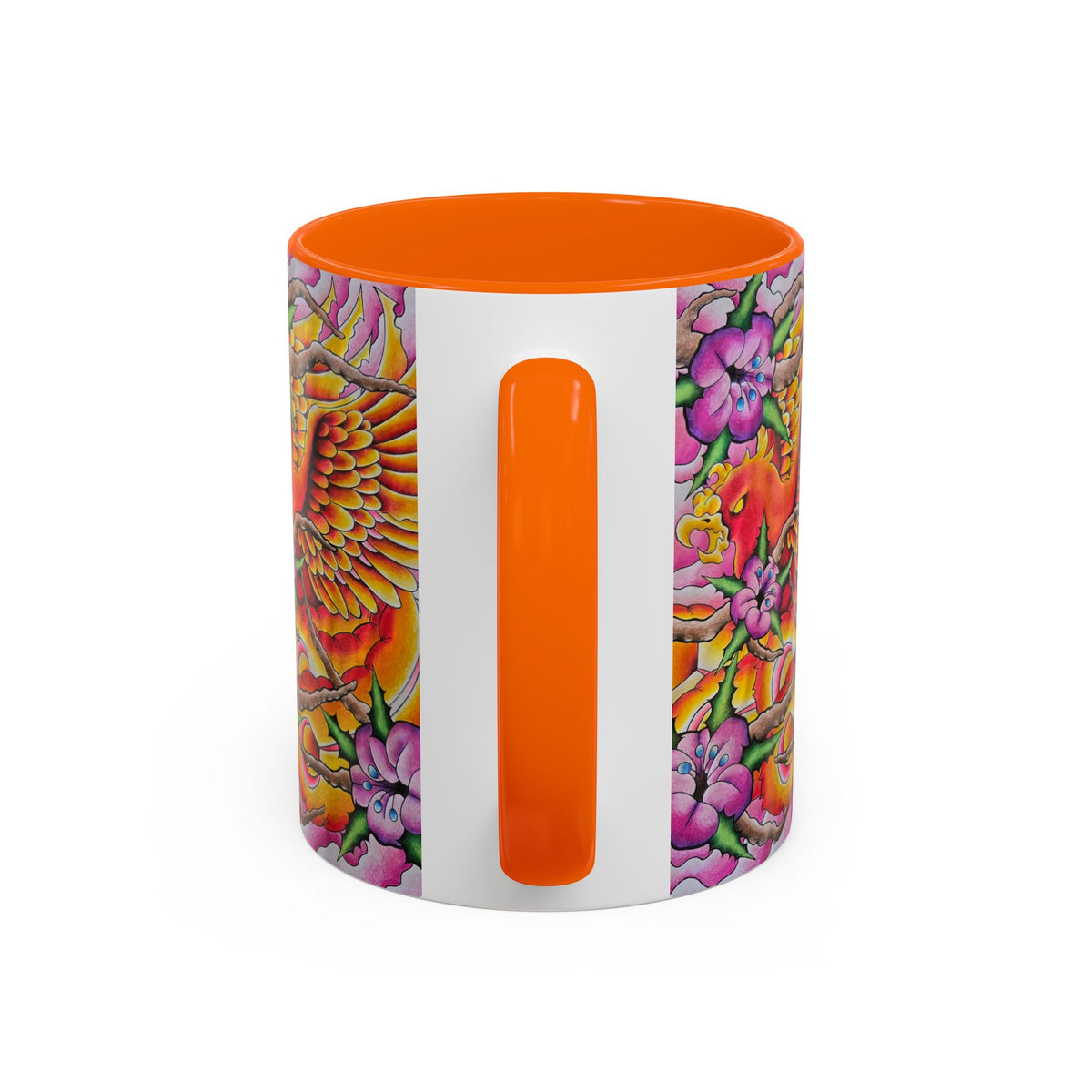 Phoenix Floral Coffee Mug — Colorful Tattoo-Style Ceramic Accent Mug