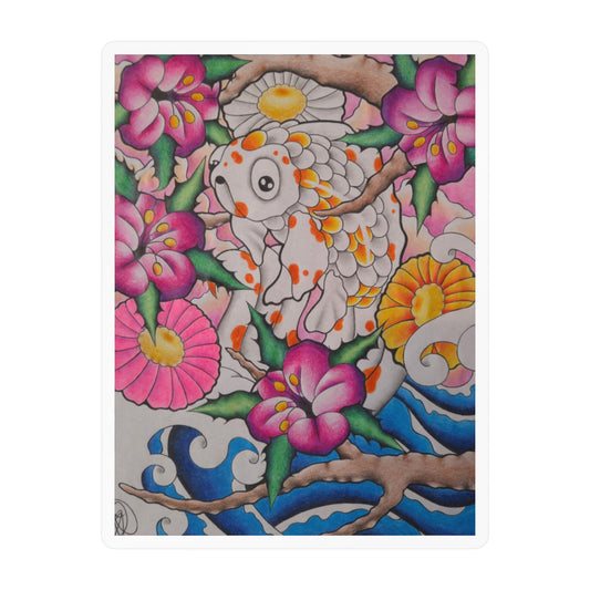 Koi & Cherry Blossom Vinyl Sticker — Kiss-Cut Decorative Decal