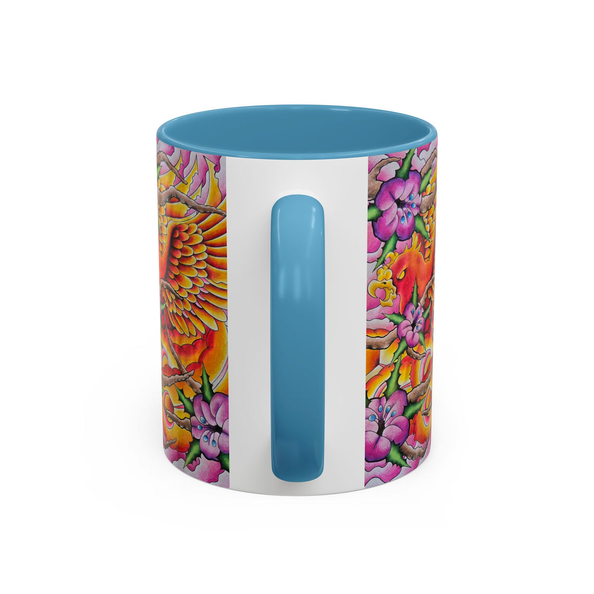 Phoenix Floral Coffee Mug — Colorful Tattoo-Style Ceramic Accent Mug