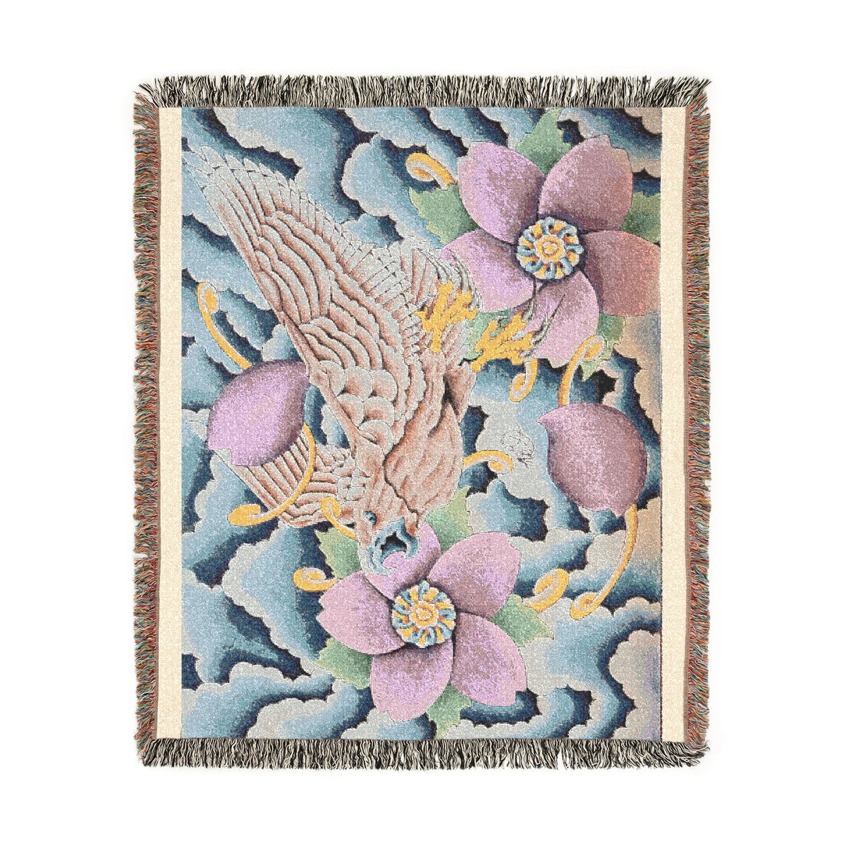 Floral Bird Woven Blanket — Vintage Botanical Throw for Living Room & Gift