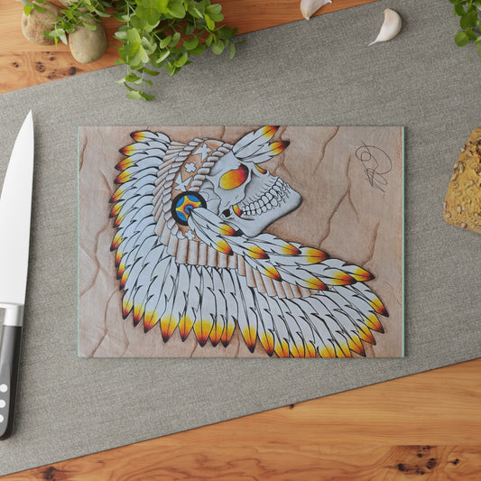 Chief Skull Glass Cutting Board — Decorative Glass Chopping Board with Skull Design