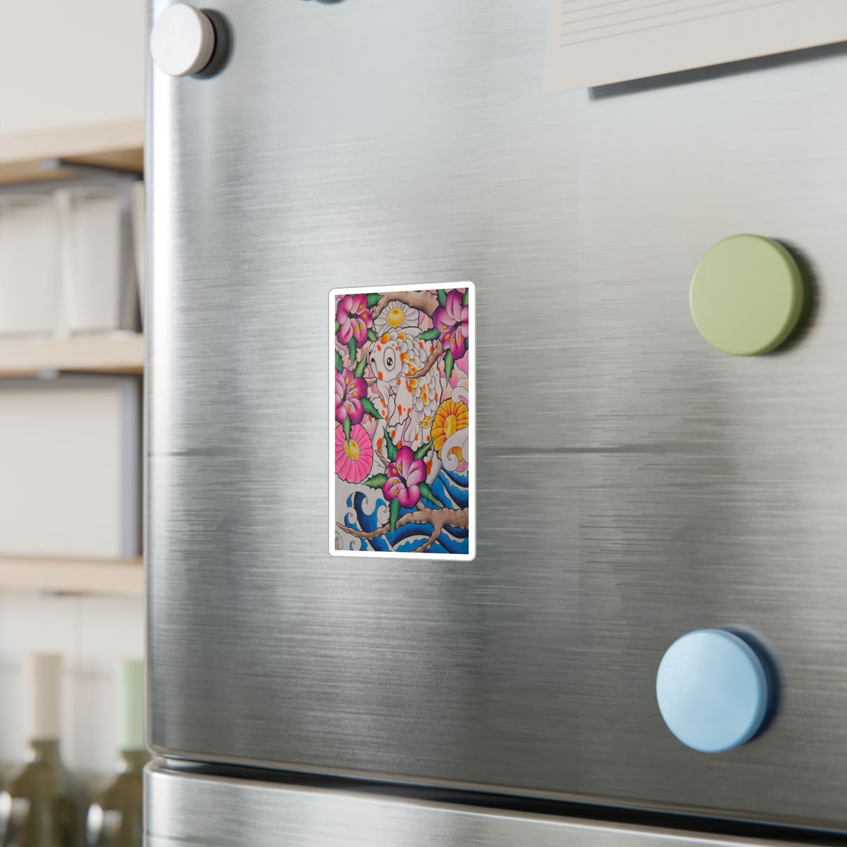 Koi & Cherry Blossom Vinyl Sticker — Kiss-Cut Decorative Decal