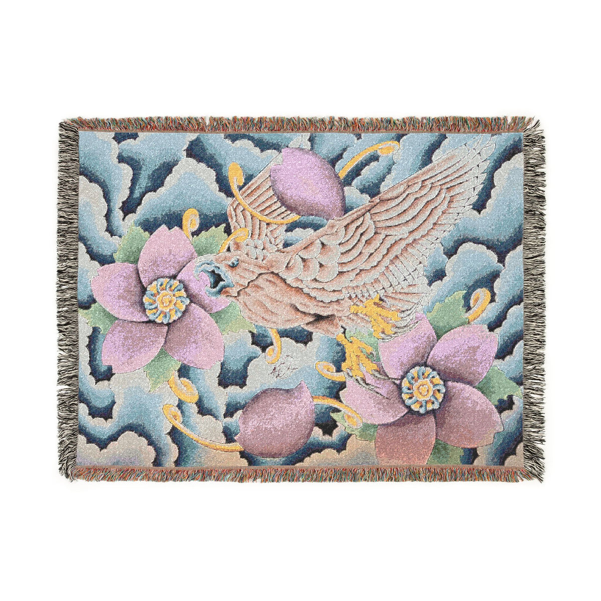 Floral Bird Woven Blanket — Vintage Botanical Throw for Living Room & Gift