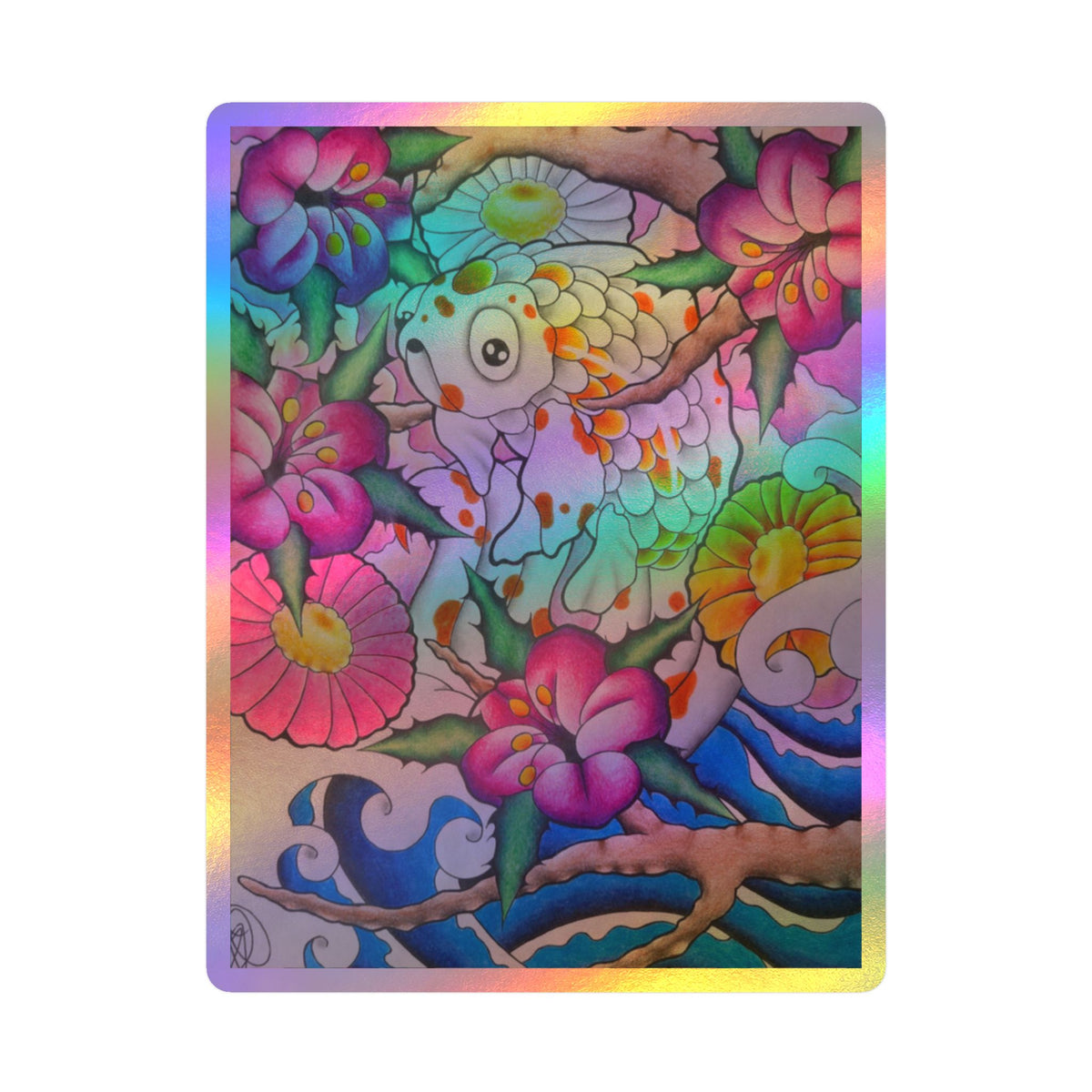 Koi & Cherry Blossom Vinyl Sticker — Kiss-Cut Decorative Decal