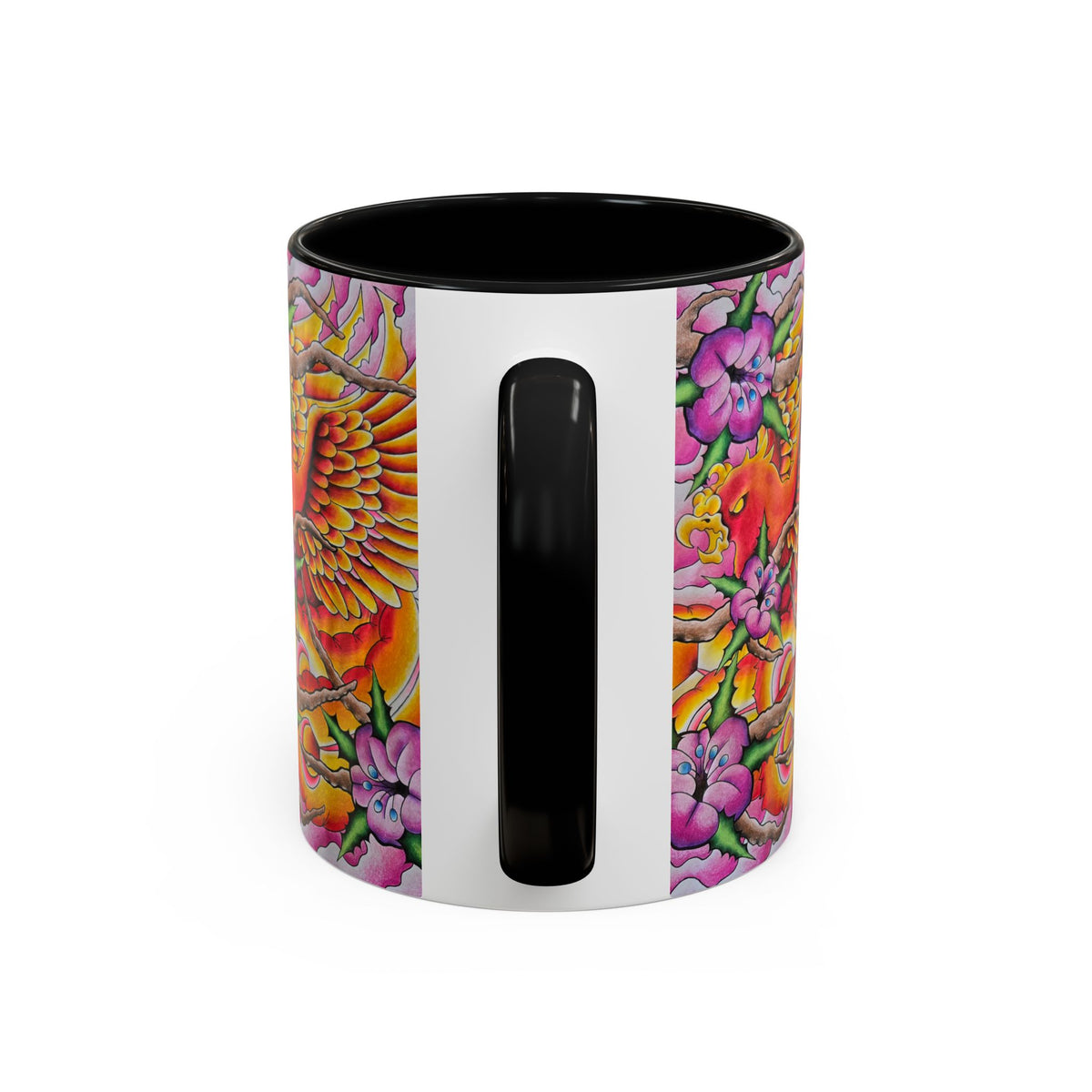 Phoenix Floral Coffee Mug — Colorful Tattoo-Style Ceramic Accent Mug