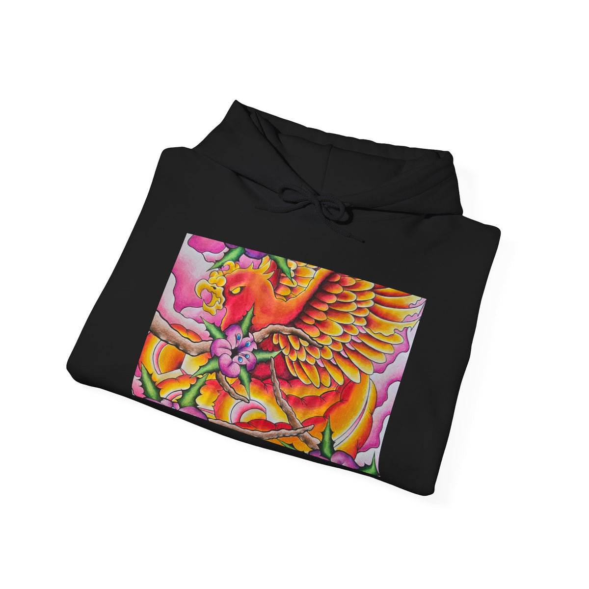 Phoenix Wings Hoodie — Vibrant Floral Phoenix Graphic Sweatshirt