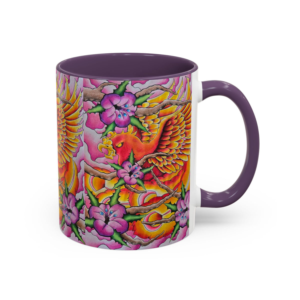 Phoenix Floral Coffee Mug — Colorful Tattoo-Style Ceramic Accent Mug