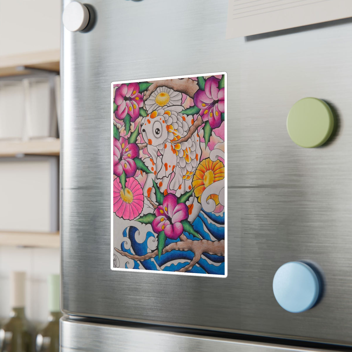 Koi & Cherry Blossom Vinyl Sticker — Kiss-Cut Decorative Decal