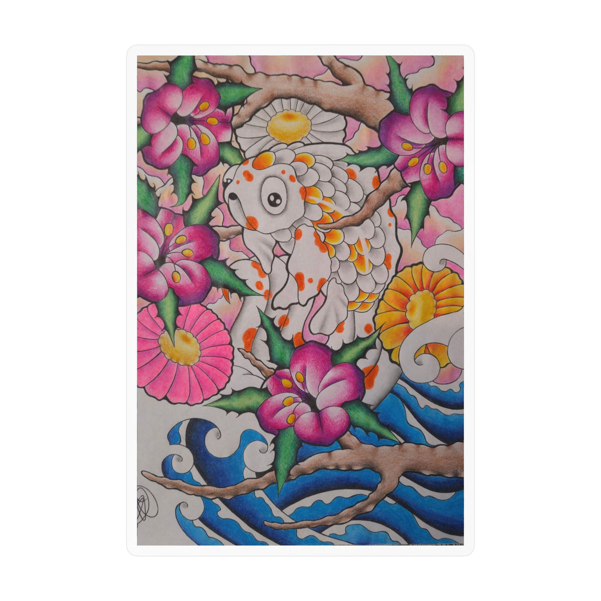 Koi & Cherry Blossom Vinyl Sticker — Kiss-Cut Decorative Decal
