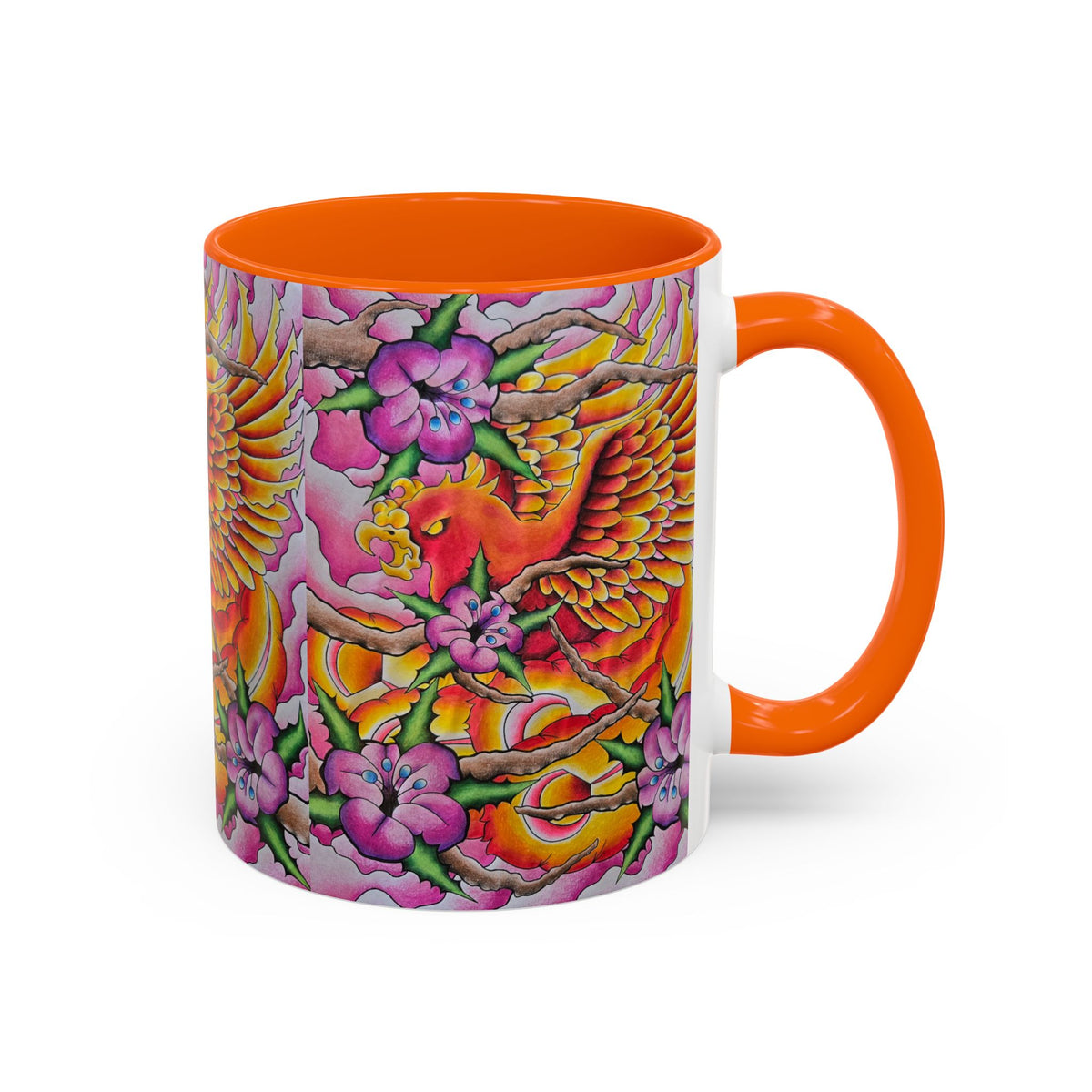 Phoenix Floral Coffee Mug — Colorful Tattoo-Style Ceramic Accent Mug