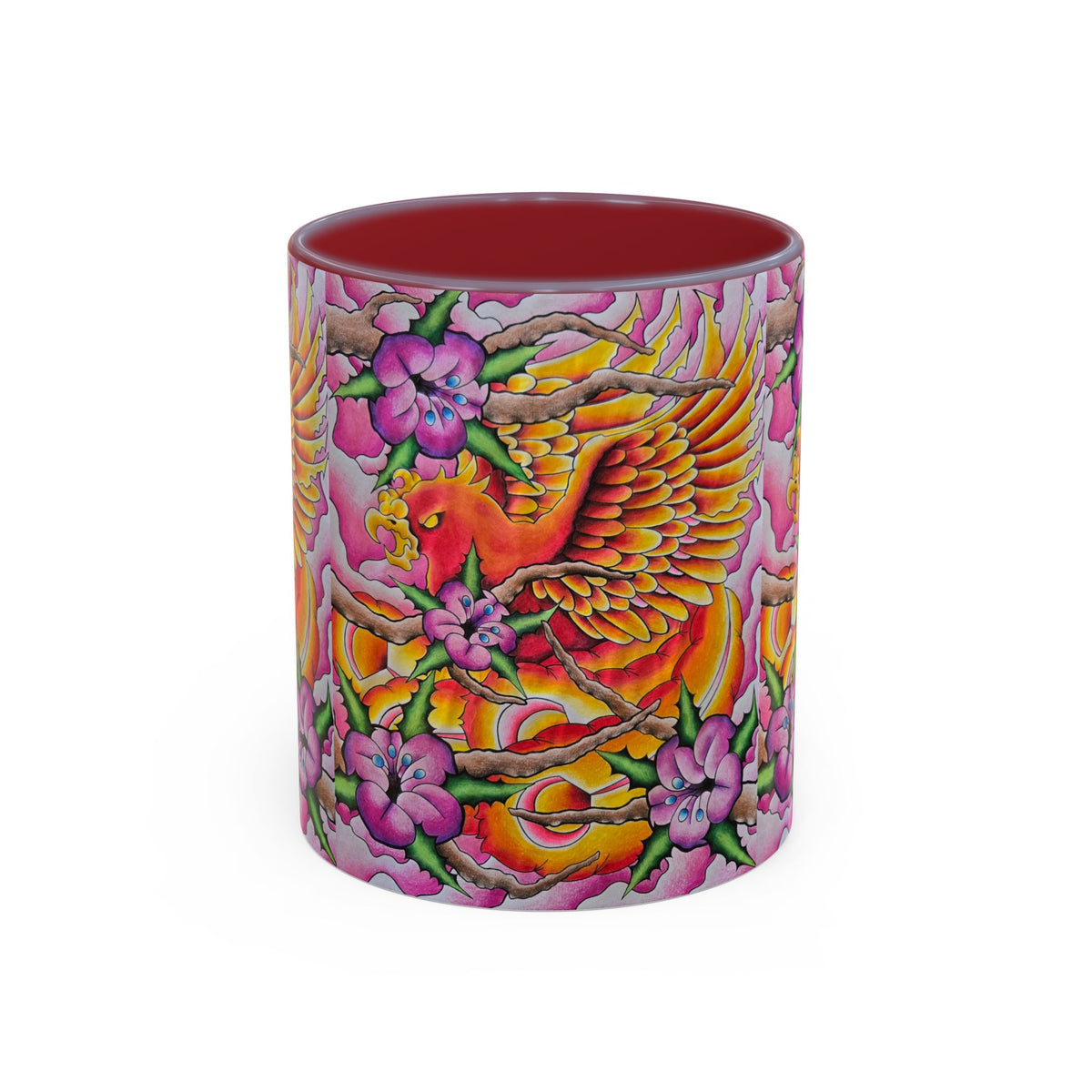 Phoenix Floral Coffee Mug — Colorful Tattoo-Style Ceramic Accent Mug