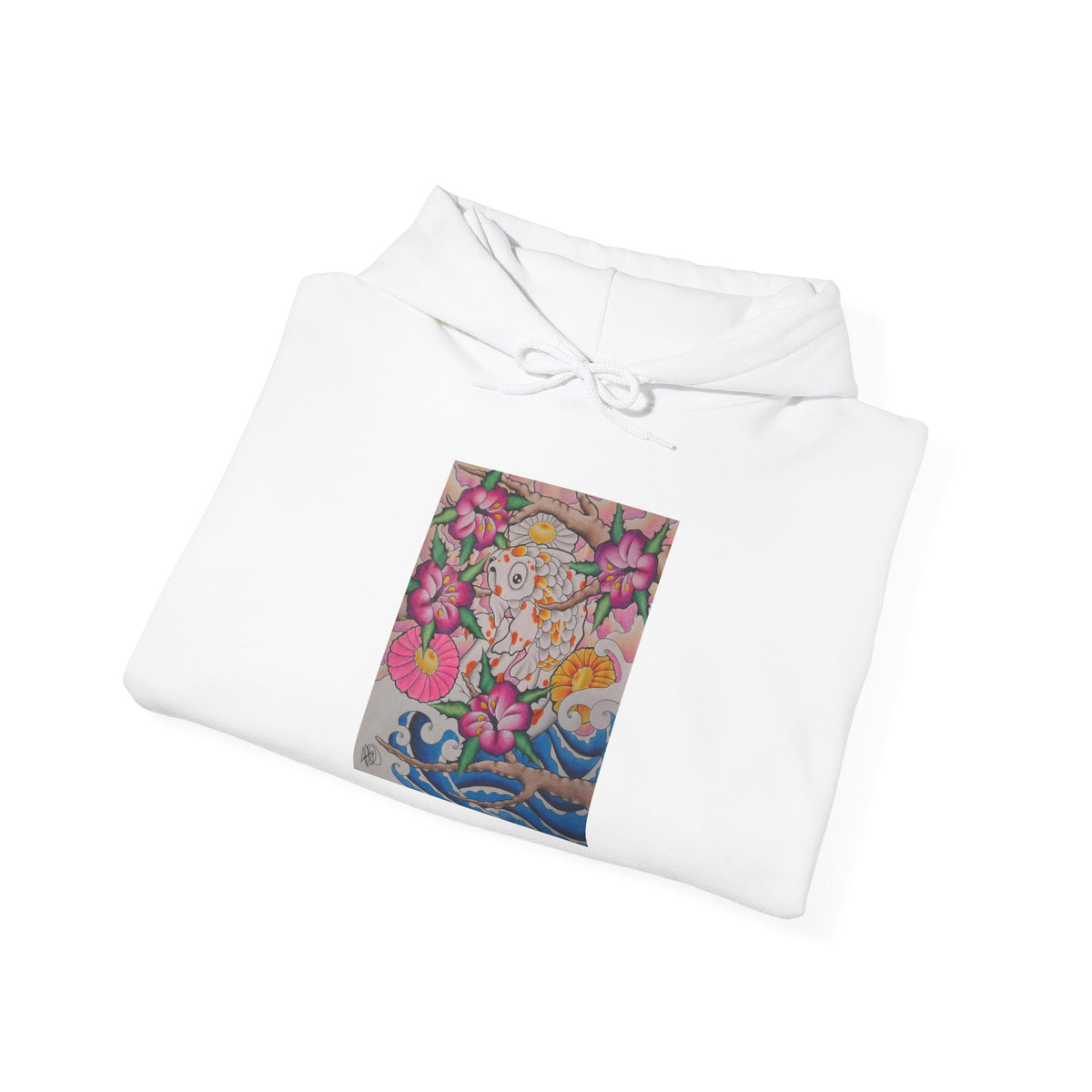Floral Koi Art Hoodie — Colorful Japanese-Inspired Flower & Koi Pond Graphic
