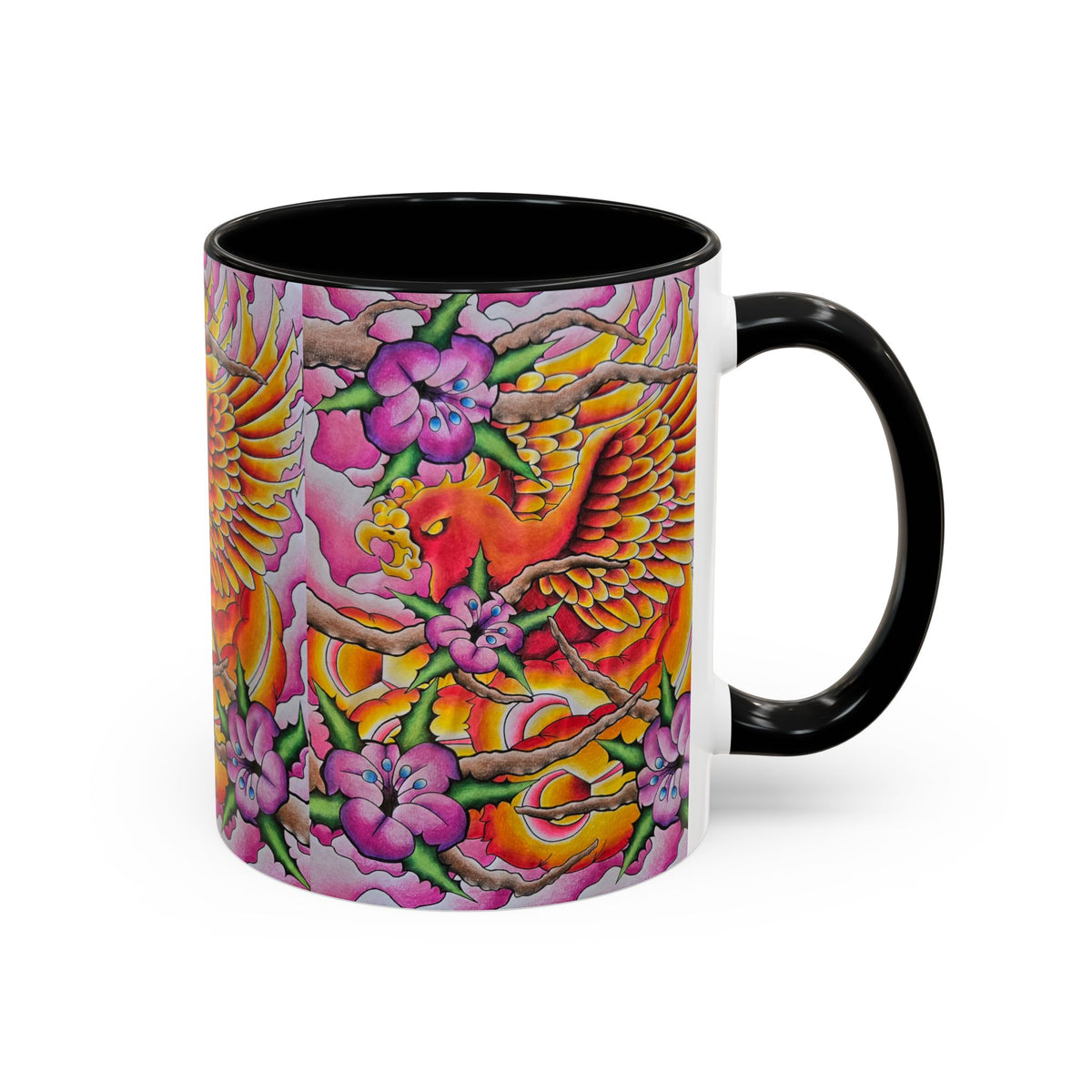 Phoenix Floral Coffee Mug — Colorful Tattoo-Style Ceramic Accent Mug