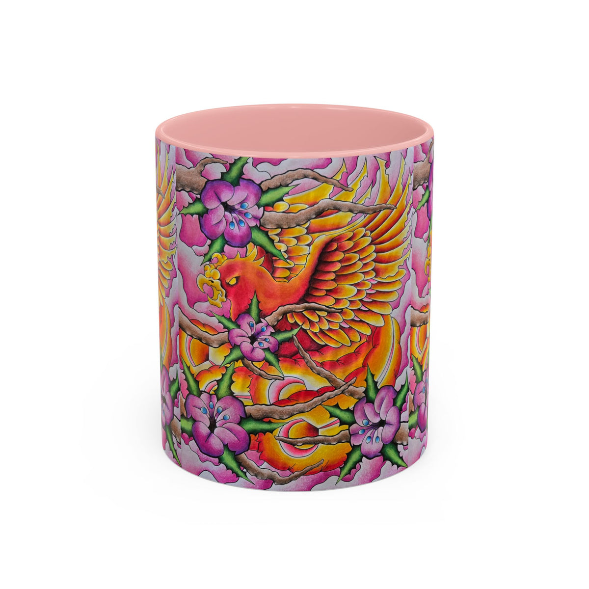 Phoenix Floral Coffee Mug — Colorful Tattoo-Style Ceramic Accent Mug