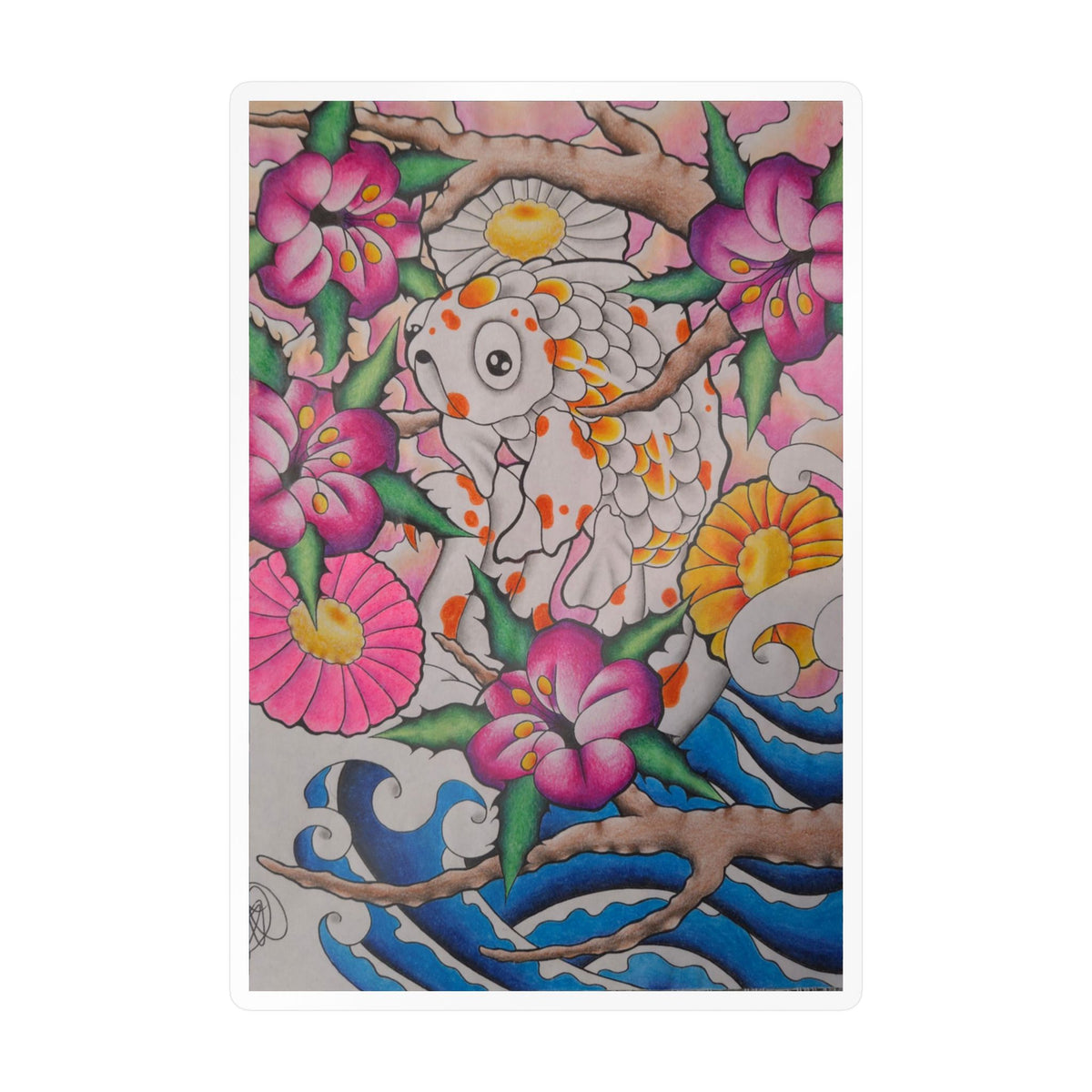 Koi & Cherry Blossom Vinyl Sticker — Kiss-Cut Decorative Decal