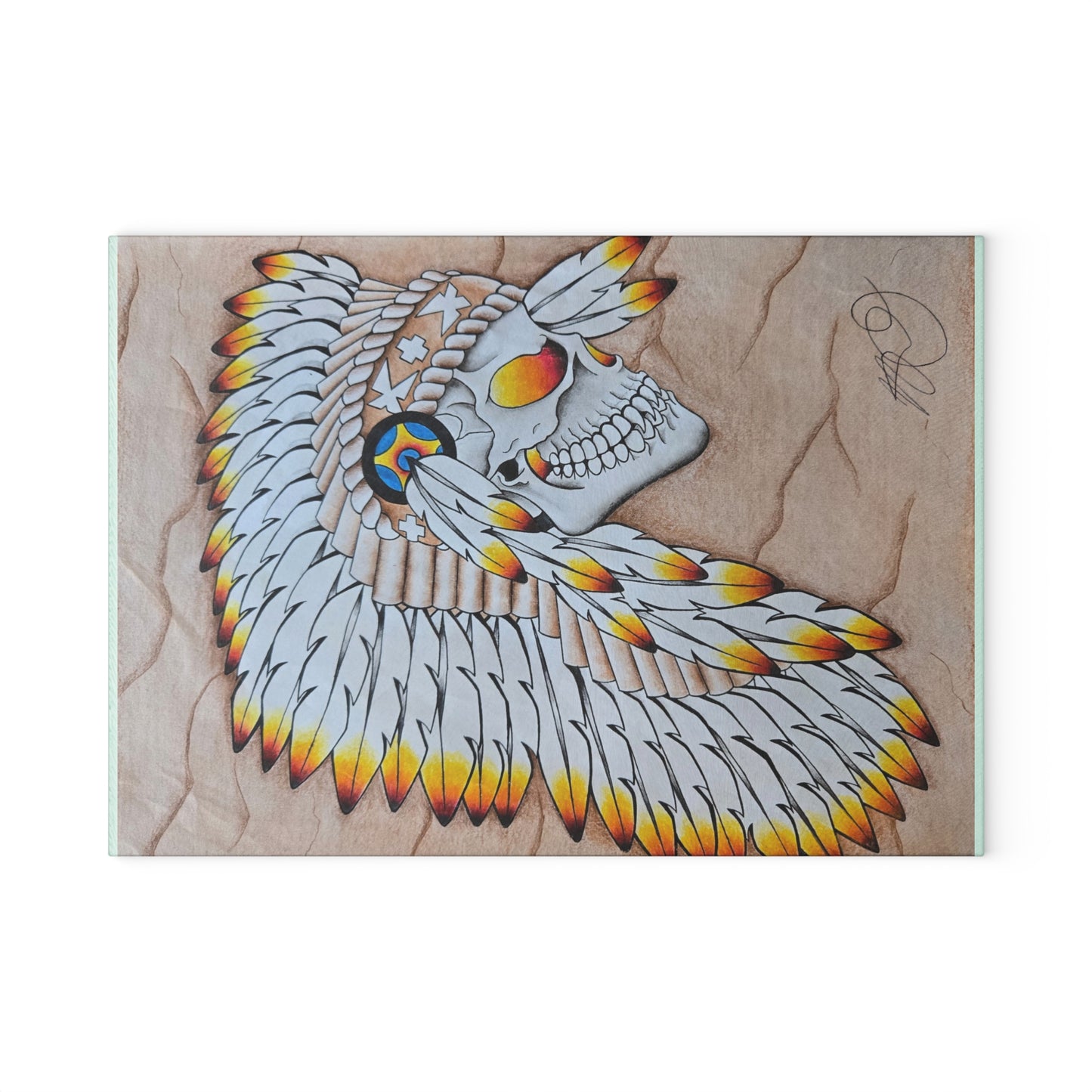Chief Skull Glass Cutting Board — Decorative Glass Chopping Board with Skull Design