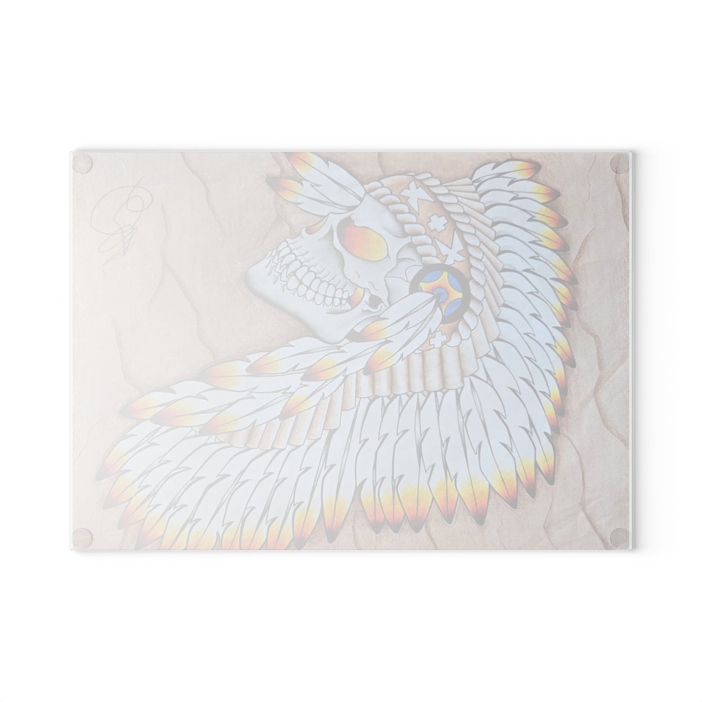 Chief Skull Glass Cutting Board — Decorative Glass Chopping Board with Skull Design