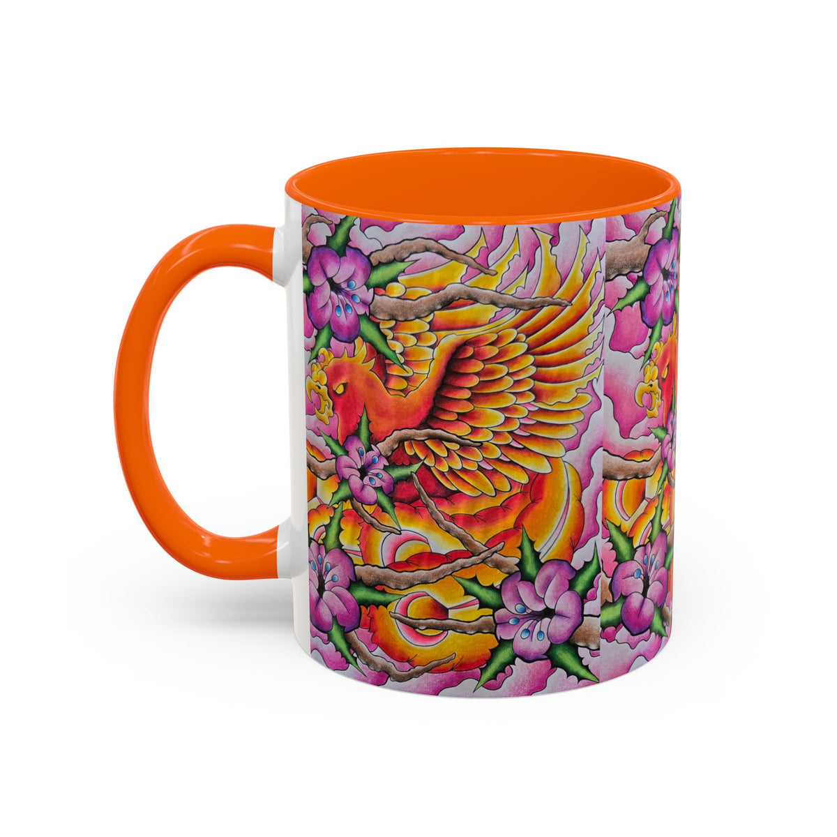 Phoenix Floral Coffee Mug — Colorful Tattoo-Style Ceramic Accent Mug
