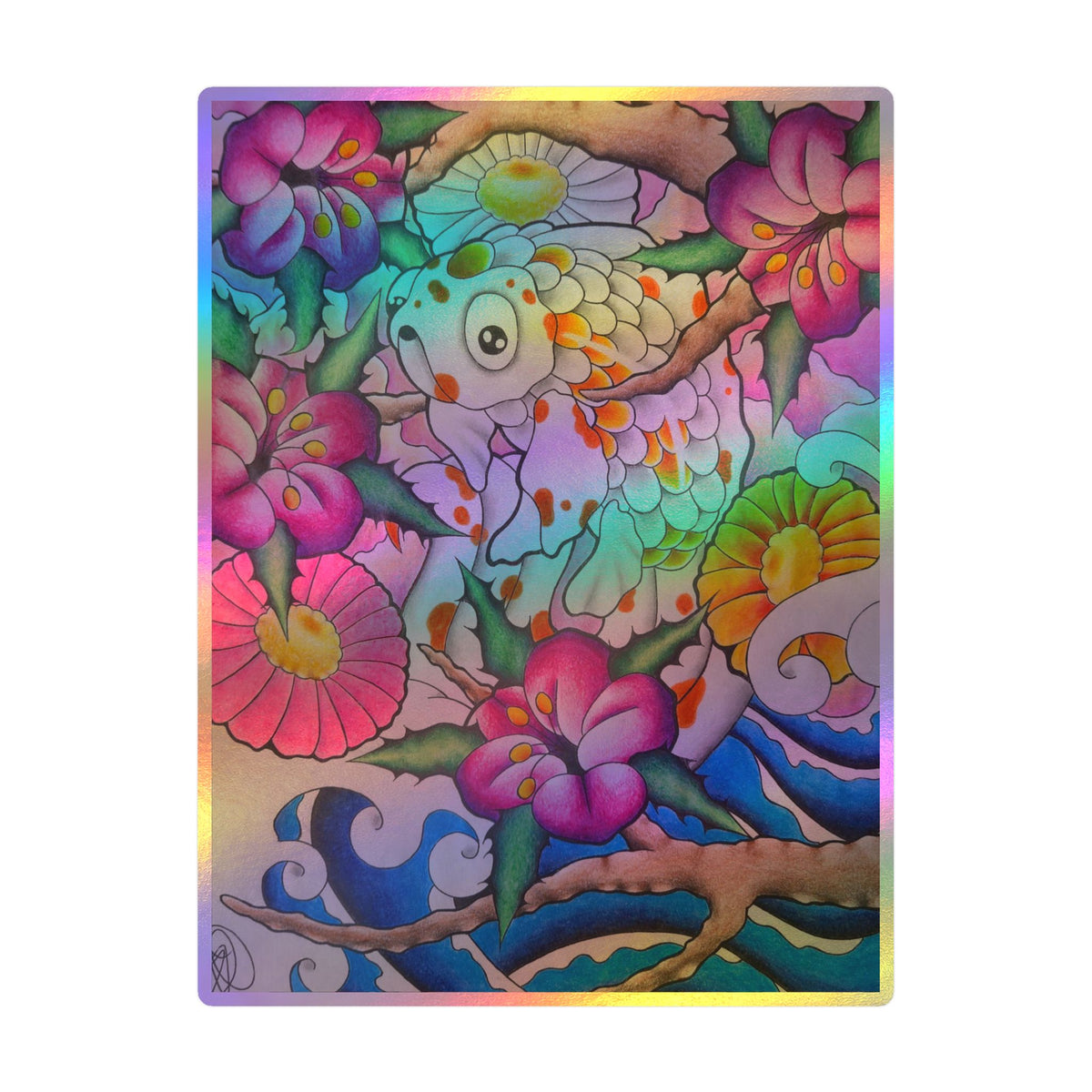 Koi & Cherry Blossom Vinyl Sticker — Kiss-Cut Decorative Decal