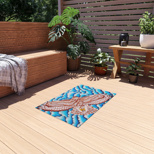 Hawk Print Outdoor Rug, Bohemian Area Mat, Patio Decor, Camping Accessory, Porch Rug, Wild Nature Inspired Home Decor