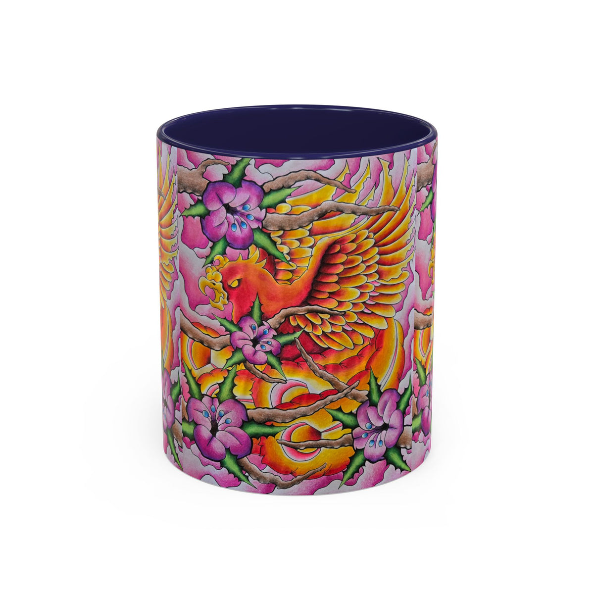 Phoenix Floral Coffee Mug — Colorful Tattoo-Style Ceramic Accent Mug