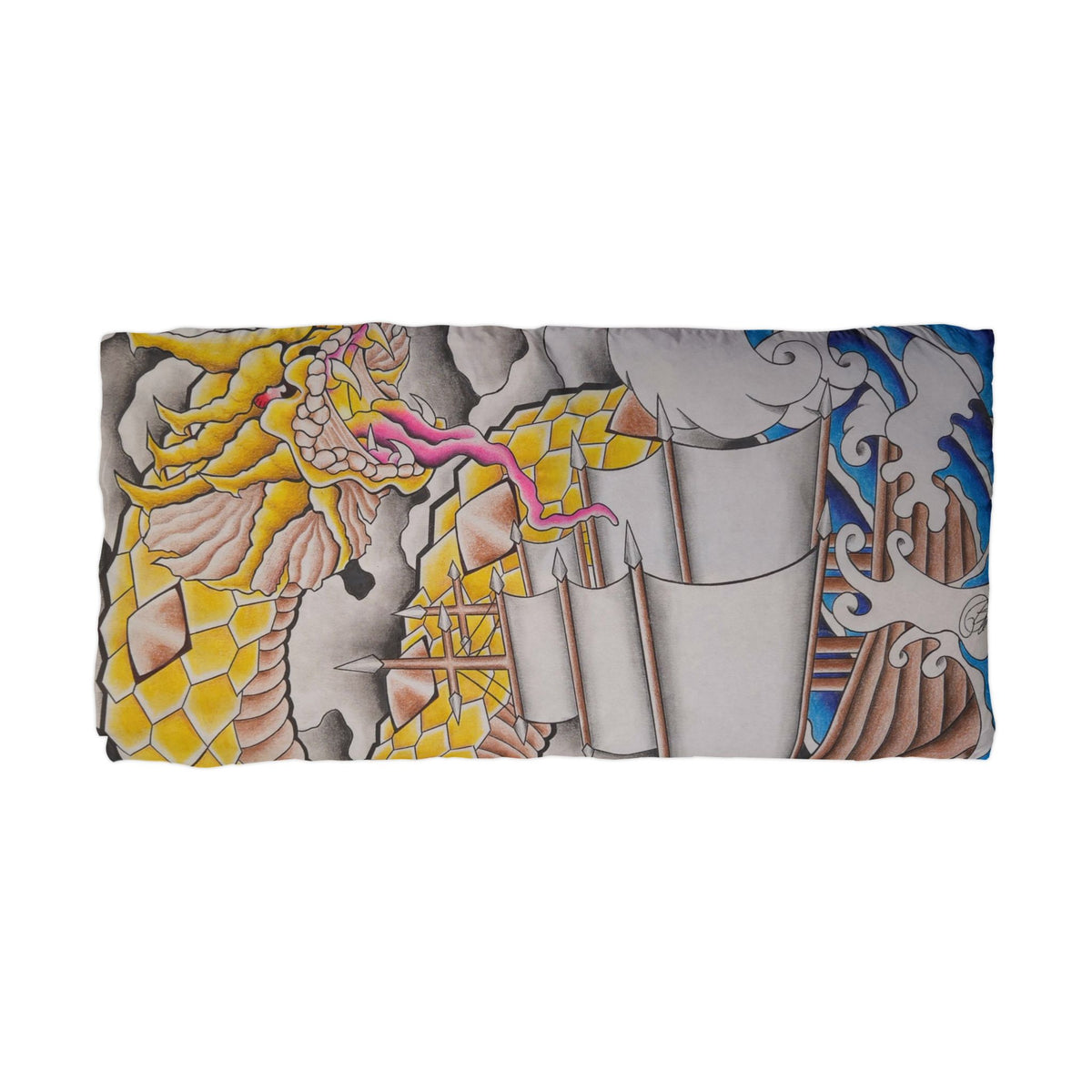 Dragon Tattoo Pillowcase — Yellow Japanese Wave Microfiber Pillowcase