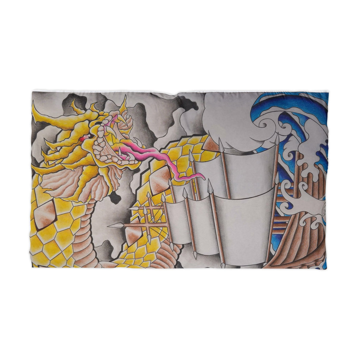 Dragon Tattoo Pillowcase — Yellow Japanese Wave Microfiber Pillowcase