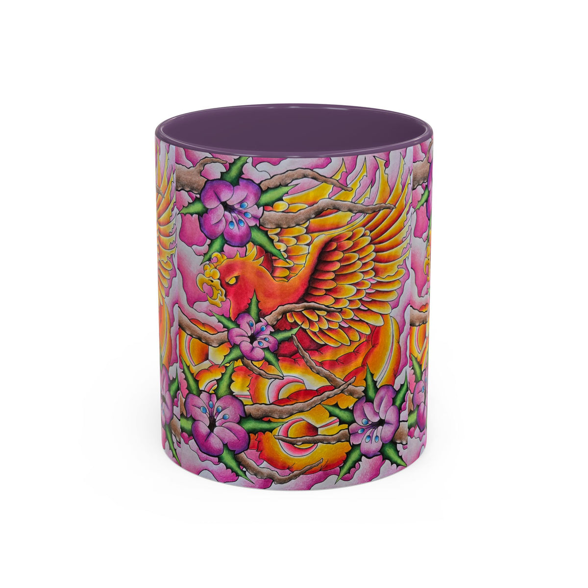 Phoenix Floral Coffee Mug — Colorful Tattoo-Style Ceramic Accent Mug