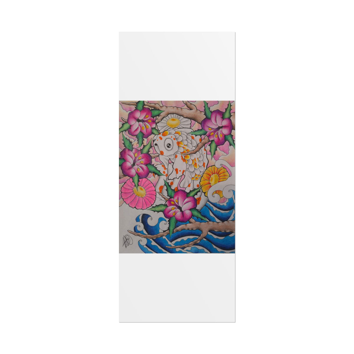Koi & Cherry Blossom Art Poster — Japanese Tattoo Style Rolled Print