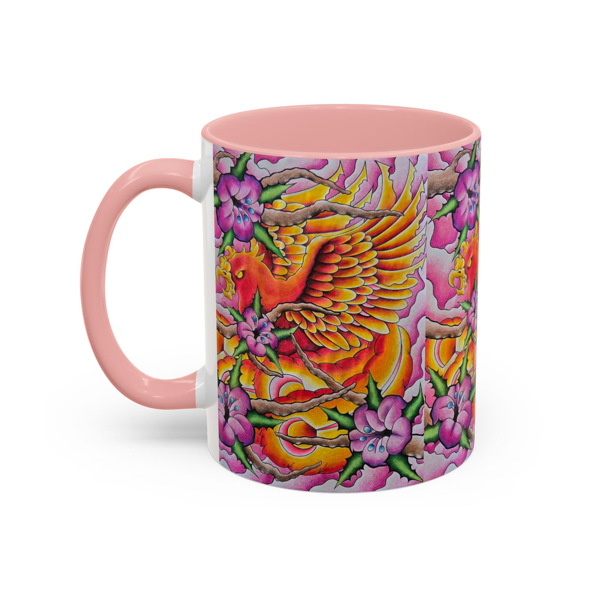 Phoenix Floral Coffee Mug — Colorful Tattoo-Style Ceramic Accent Mug