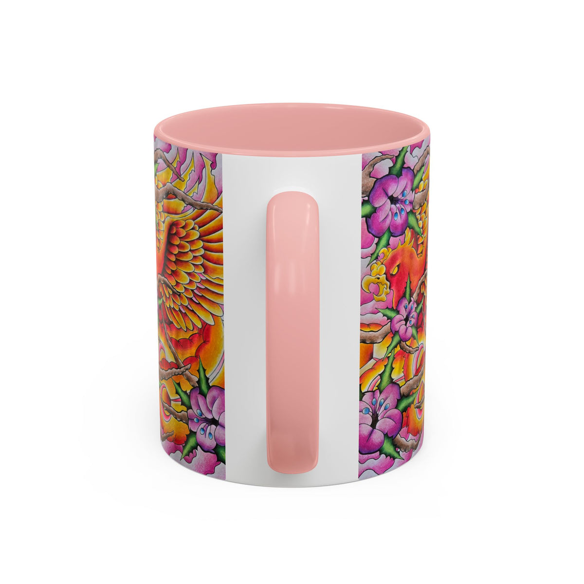 Phoenix Floral Coffee Mug — Colorful Tattoo-Style Ceramic Accent Mug
