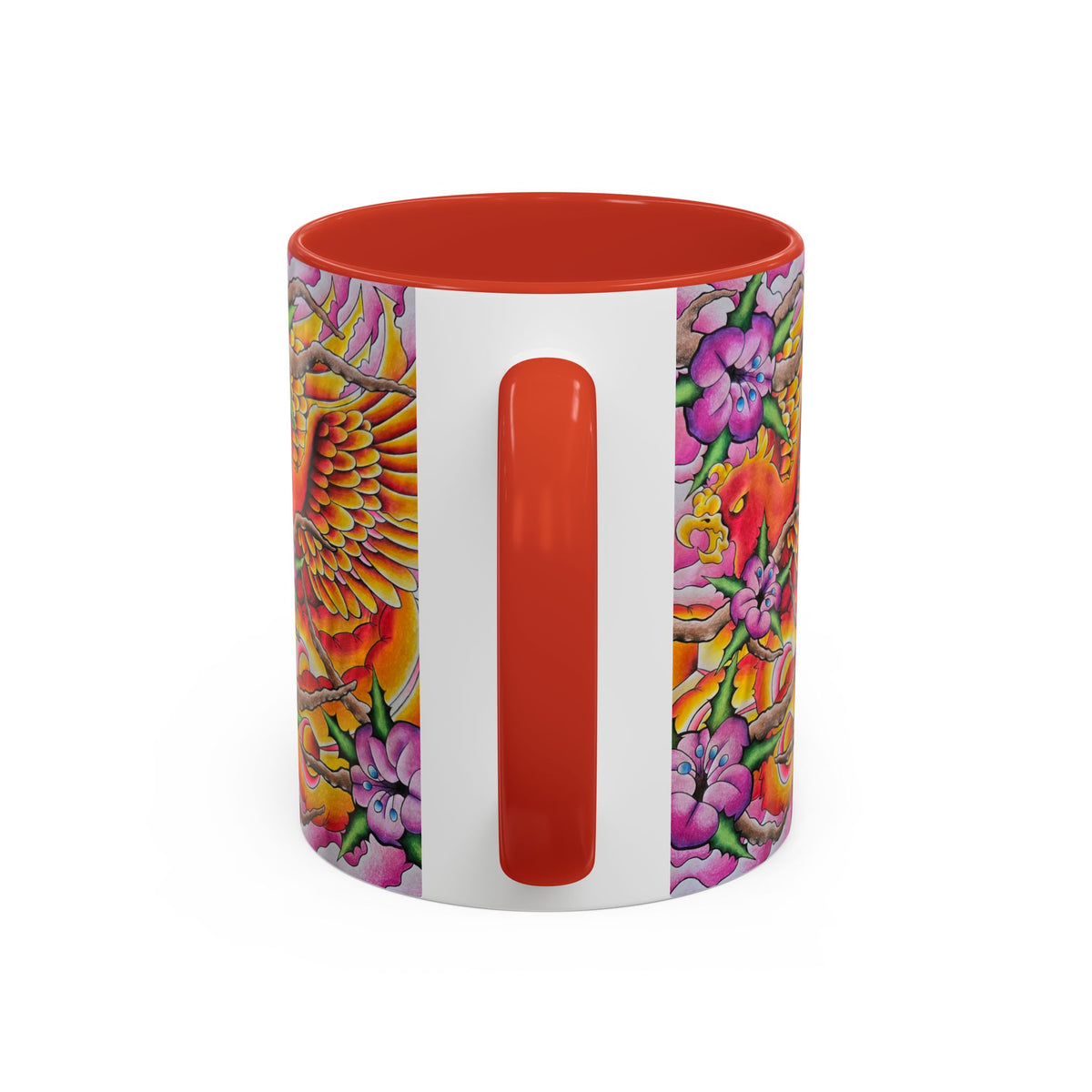 Phoenix Floral Coffee Mug — Colorful Tattoo-Style Ceramic Accent Mug