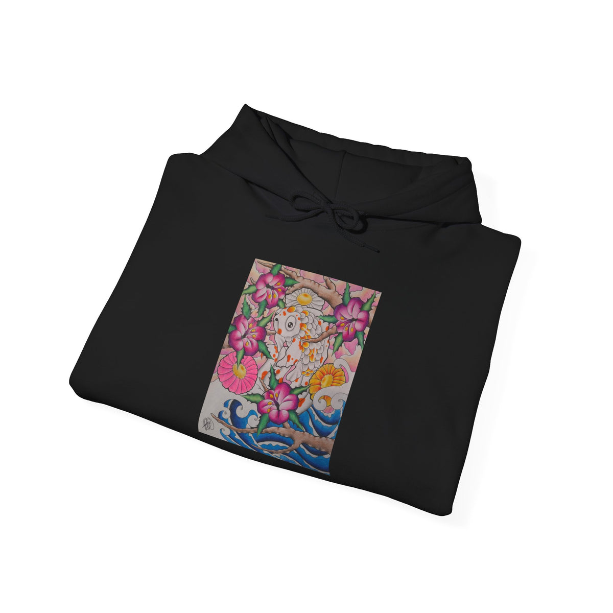 Floral Koi Art Hoodie — Colorful Japanese-Inspired Flower & Koi Pond Graphic