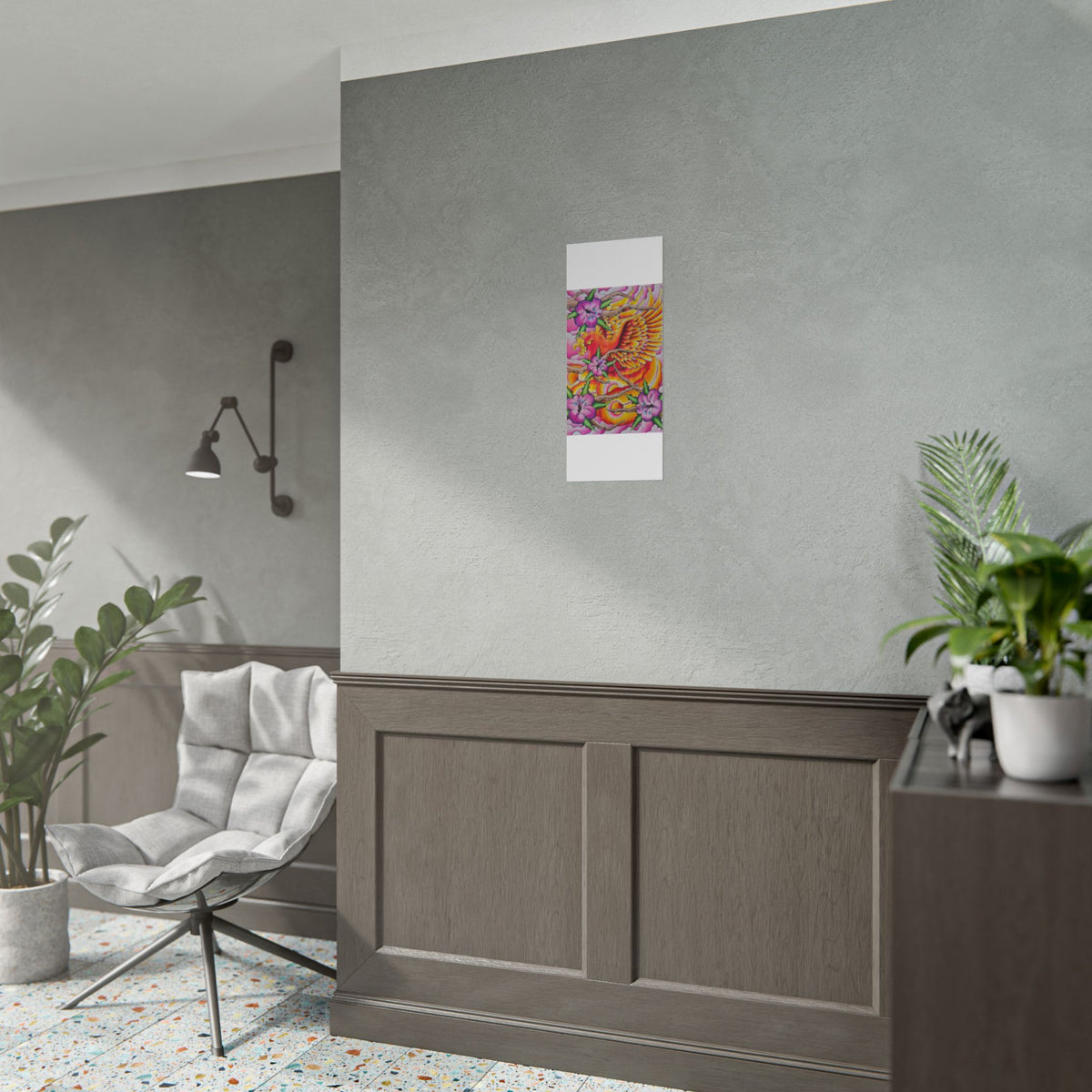Phoenix Floral Art Poster — Vibrant Tattoo-Style Rolled Print