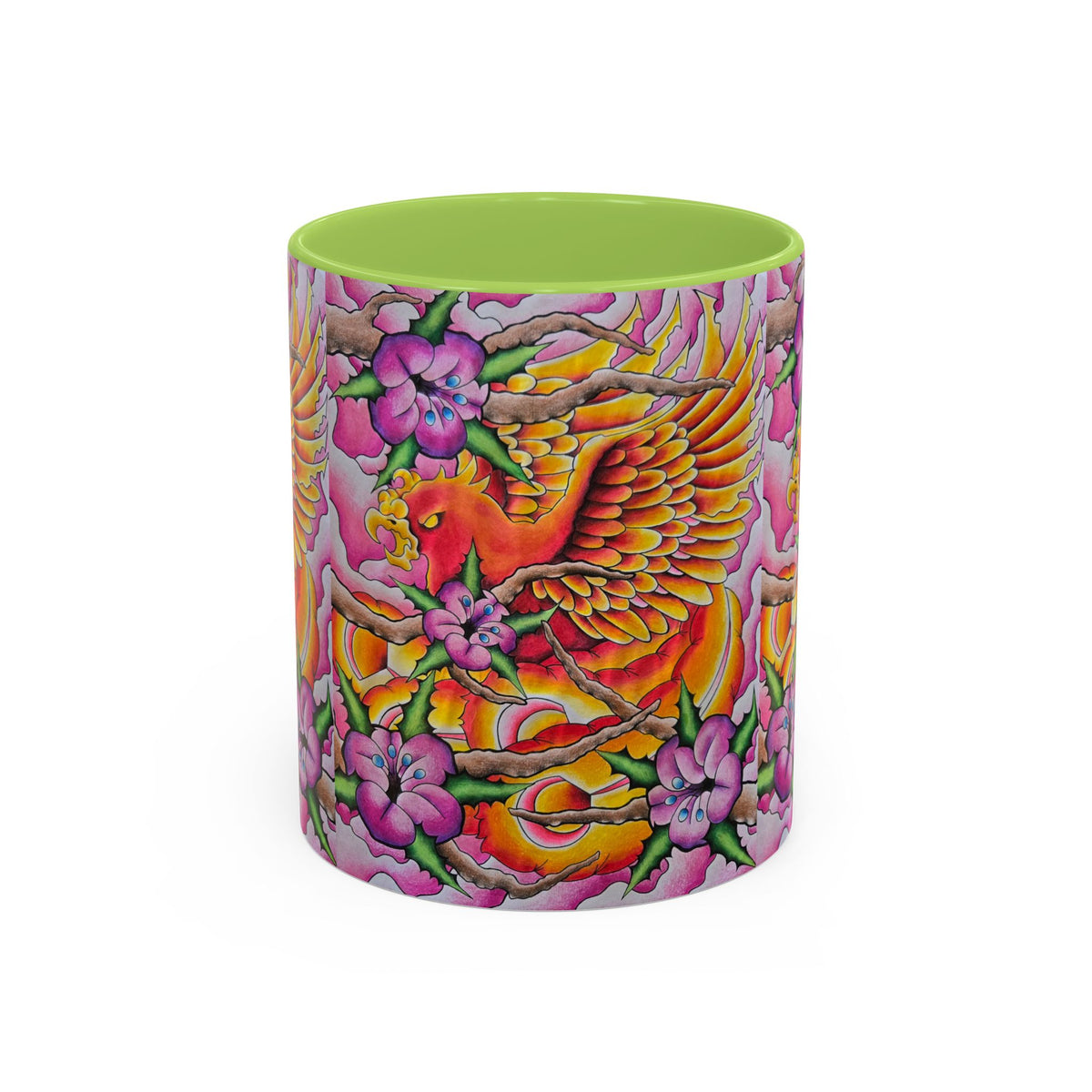 Phoenix Floral Coffee Mug — Colorful Tattoo-Style Ceramic Accent Mug