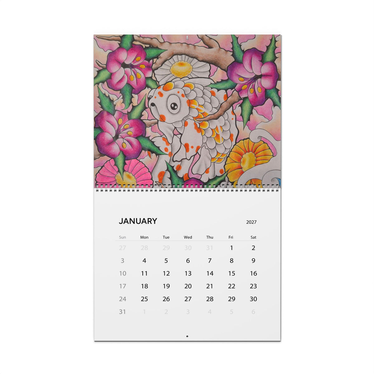 Koi & Dragon 2027 Wall Calendar — Colorful Asian-Inspired Art Monthly Planner