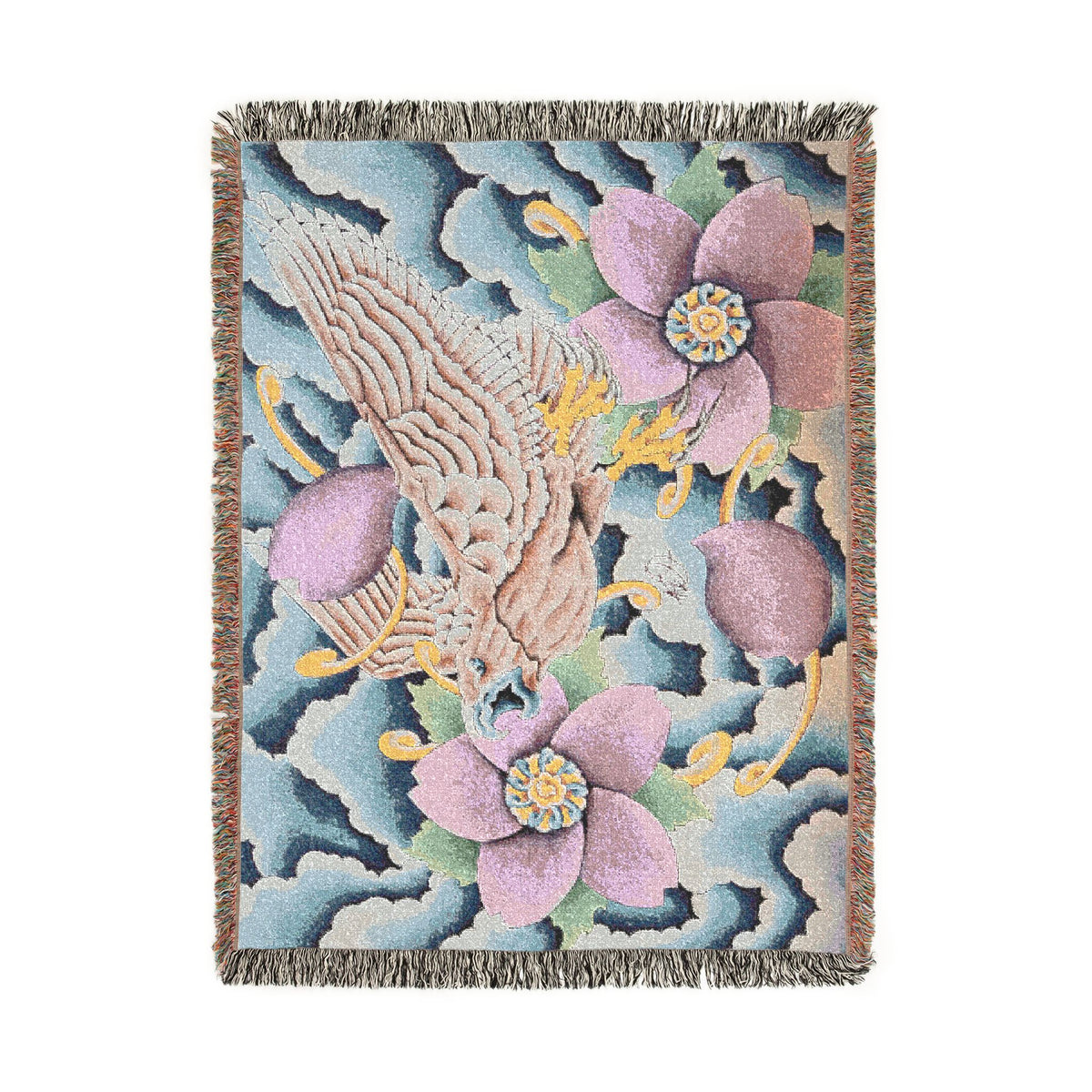 Floral Bird Woven Blanket — Vintage Botanical Throw for Living Room & Gift