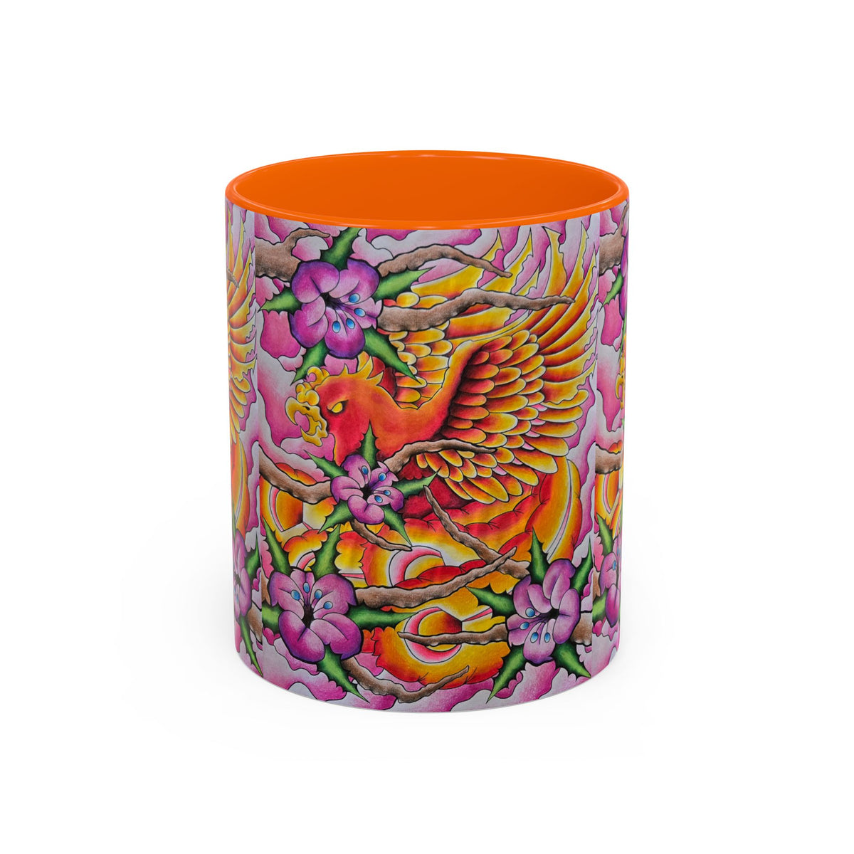 Phoenix Floral Coffee Mug — Colorful Tattoo-Style Ceramic Accent Mug