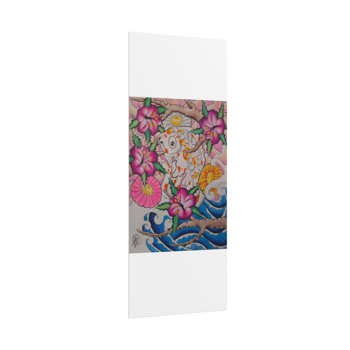 Koi & Cherry Blossom Art Poster — Japanese Tattoo Style Rolled Print