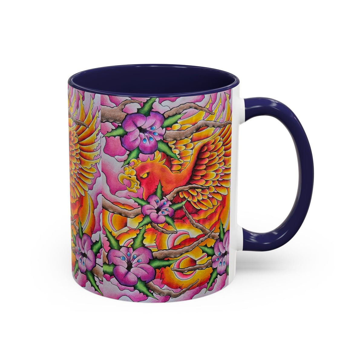 Phoenix Floral Coffee Mug — Colorful Tattoo-Style Ceramic Accent Mug