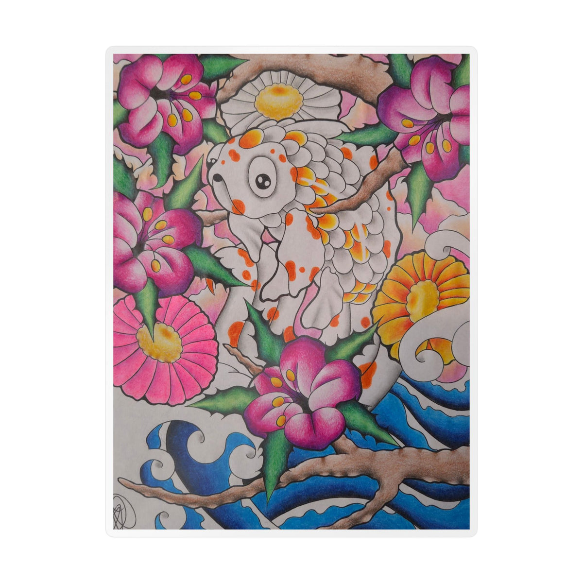 Koi & Cherry Blossom Vinyl Sticker — Kiss-Cut Decorative Decal