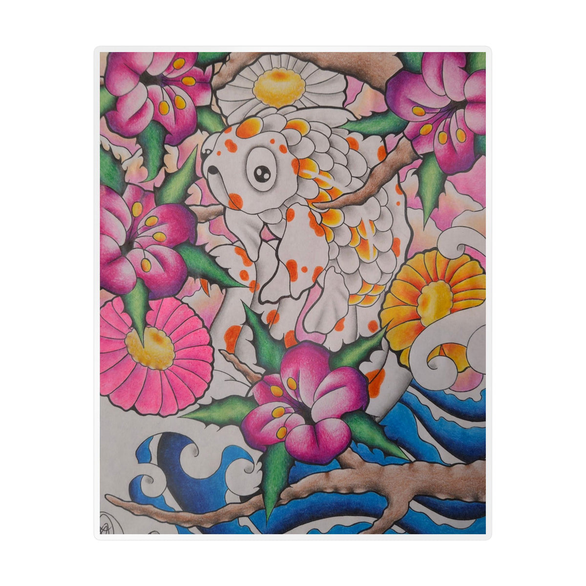 Koi & Cherry Blossom Vinyl Sticker — Kiss-Cut Decorative Decal