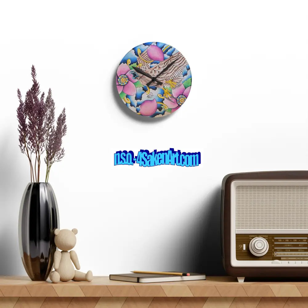 Acrylic Wall Clock — Vibrant Floral & Hawk Art Decorative Clock 8’’ × 8’’ (Round) Home Decor