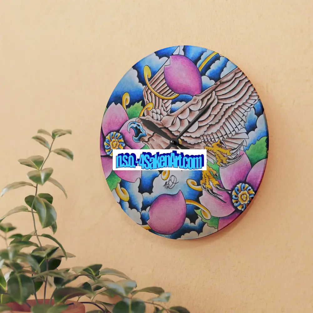 Acrylic Wall Clock — Vibrant Floral & Hawk Art Decorative Clock Home Decor