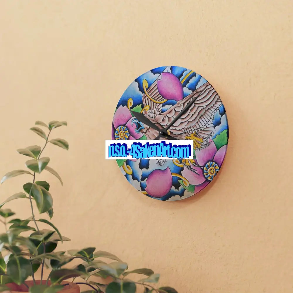 Acrylic Wall Clock — Vibrant Floral & Hawk Art Decorative Clock Home Decor