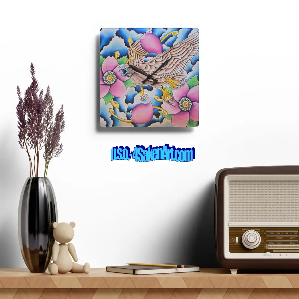 Acrylic Wall Clock — Vibrant Floral & Hawk Art Decorative Clock Home Decor