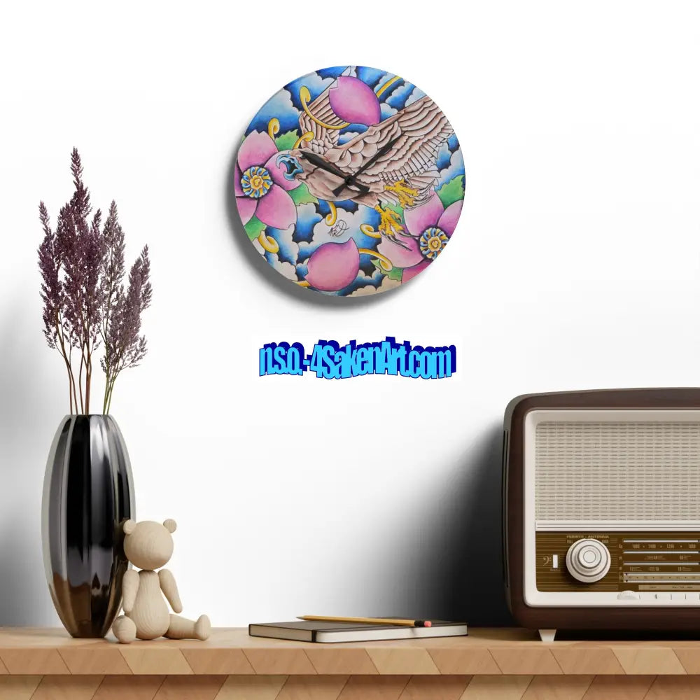Acrylic Wall Clock — Vibrant Floral & Hawk Art Decorative Clock Home Decor