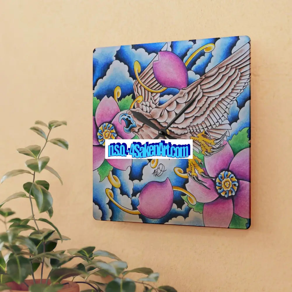 Acrylic Wall Clock — Vibrant Floral & Hawk Art Decorative Clock Home Decor